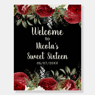 Elegant Christmas Red Flowers Sweet Sixteen Foam Board