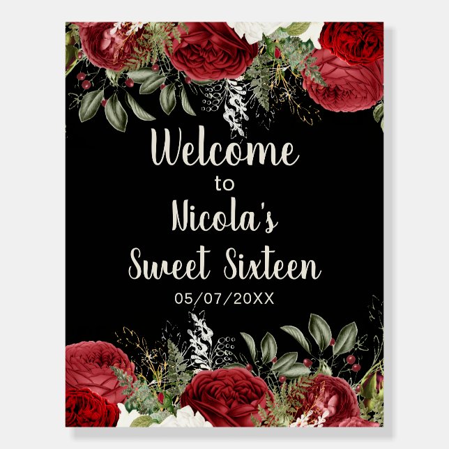 Elegant Christmas Red Flowers Sweet Sixteen Foam Board (Front)