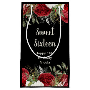 Elegant Christmas Red Flowers Sweet Sixteen Small Gift Bag