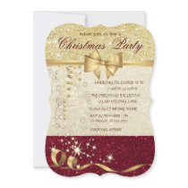 Elegant Christmas,Red Gold Glitter Corporate Party Invitation