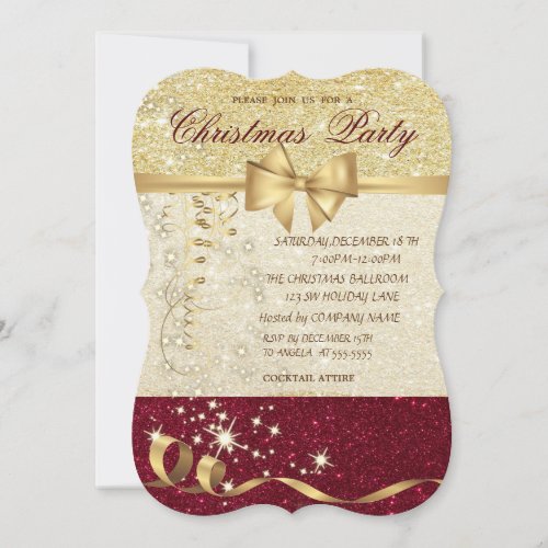 Elegant ChristmasRed Gold Glitter Corporate Party Invitation