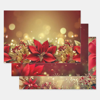 Elegant christmas red gold luxury original wrapping paper sheets