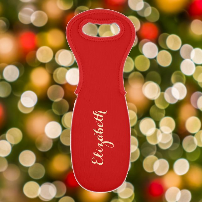 Elegant Christmas Red Gold Monogram Bottle Gift Wine Bag (Elegant Christmas Red Gold Monogram Bottle Gift Wine Bag)