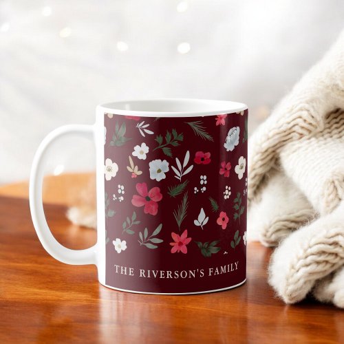 Elegant Christmas Red Green floral pattern Coffee Mug