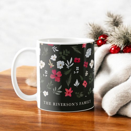 Elegant Christmas Red Green floral pattern Coffee Mug