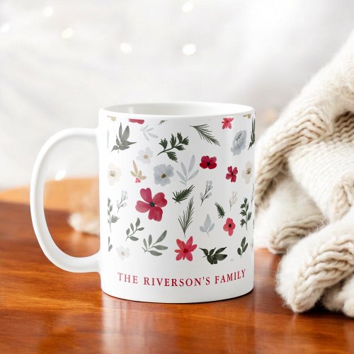 Elegant Christmas Red Green floral pattern Coffee Mug