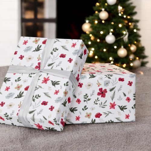 Elegant Christmas Red Green floral pattern Wrapping Paper