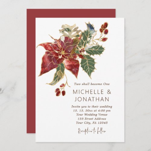 Elegant Christmas Red Poinsettia Christian Wedding Invitation