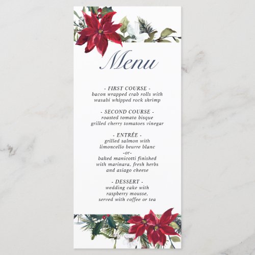 Elegant Christmas Red Poinsettia Wedding Dinner Me Menu