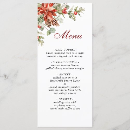 Elegant Christmas Red Poinsettia Wedding Dinner Me Menu