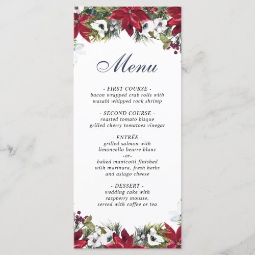 Elegant Christmas Red Poinsettia Wedding Dinner Menu