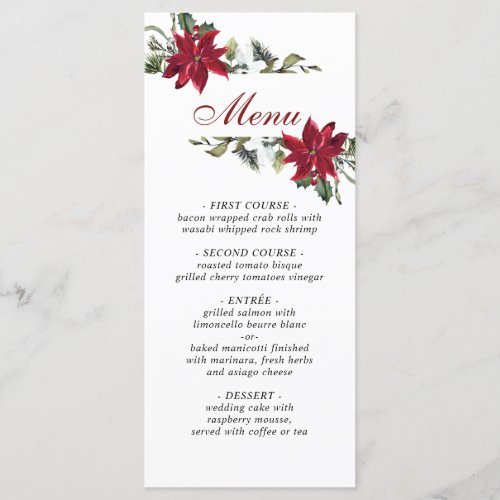 Elegant Christmas Red Poinsettia Wedding Dinner Menu