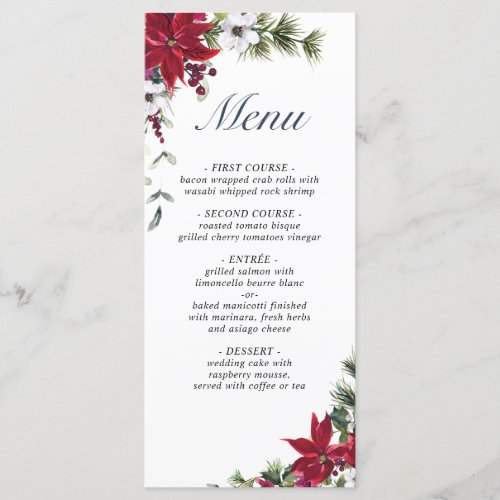 Elegant Christmas Red Poinsettia Wedding Dinner Menu