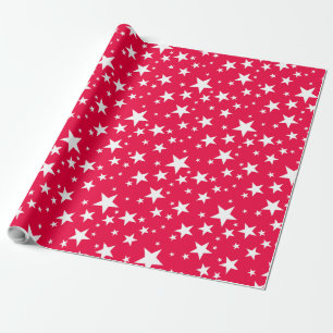 Elegant Christmas Red Template White Stars Wrapping Paper