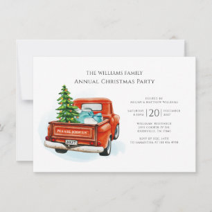Elegant Christmas Red Truck Holiday Party Invitation