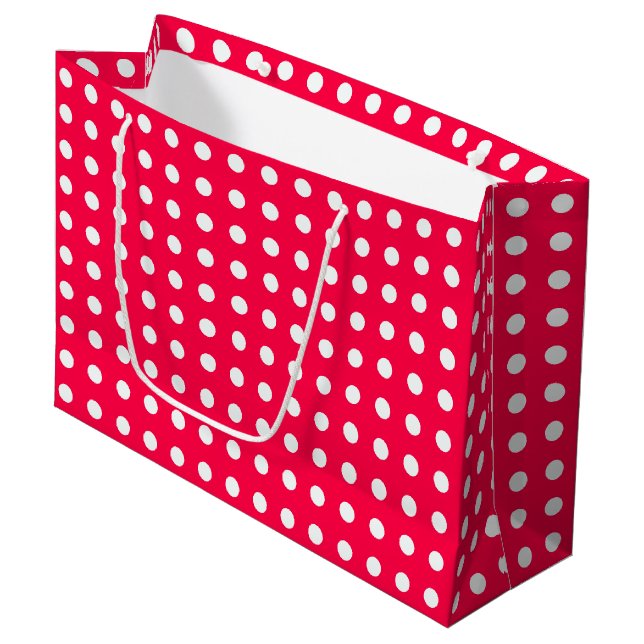 Elegant Christmas Red White Polka Dots Template Large Gift Bag (Front Angled)