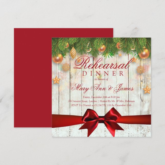Elegant Christmas Rehearsal Dinner Gold Decor Invitation (Front/Back)