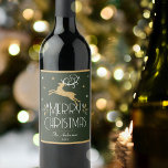 Elegant Christmas Reindeer Festive Dark Green Gold Wine Label<br><div class="desc">Create your own Art Deco style wine label for Christmas. An elegant template featuring a leaping reindeer, stars and decorative leaves. This editable template can be personalized with both your name and celebration year. Perfect for holiday gifts, party favors and more! Colors: very dark green, white and a gold colored...</div>