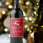 Elegant Christmas Reindeer Festive Dark Red Gold Wine Label<br><div class="desc">Create your own Art Deco style wine label for Christmas. An elegant template featuring a leaping reindeer, stars and decorative leaves. This editable template can be personalized with both your name and celebration year. Perfect for holiday gifts, party favors and more! Colors: dark red, white and a gold colored texture....</div>