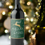 Elegant Christmas Reindeer Festive Forest Green<br><div class="desc">Create your own Art Deco style wine label for Christmas. An elegant template featuring a leaping reindeer, stars and decorative leaves. This editable template can be personalized with both your name and celebration year. Perfect for holiday gifts, party favors and more! Colors: deep forest green, white and a gold colored...</div>
