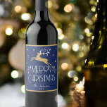 Elegant Christmas Reindeer Festive Midnight Blue Wine Label<br><div class="desc">Create your own Art Deco style wine label for Christmas. An elegant template featuring a leaping reindeer, stars and decorative leaves. This editable template can be personalized with both your name and celebration year. Perfect for holiday gifts, party favors and more! Colors: deep midnight blue, white and a gold colored...</div>