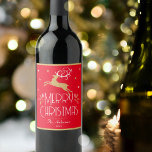 Elegant Christmas Reindeer Festive Red Gold Wine Label<br><div class="desc">Create your own Art Deco style wine label for Christmas. An elegant template featuring a leaping reindeer,  stars and decorative leaves. This editable template can be personalized with both your name and celebration year. Perfect for holiday gifts,  party favors and more! Colors: red,  white and a gold colored texture.</div>
