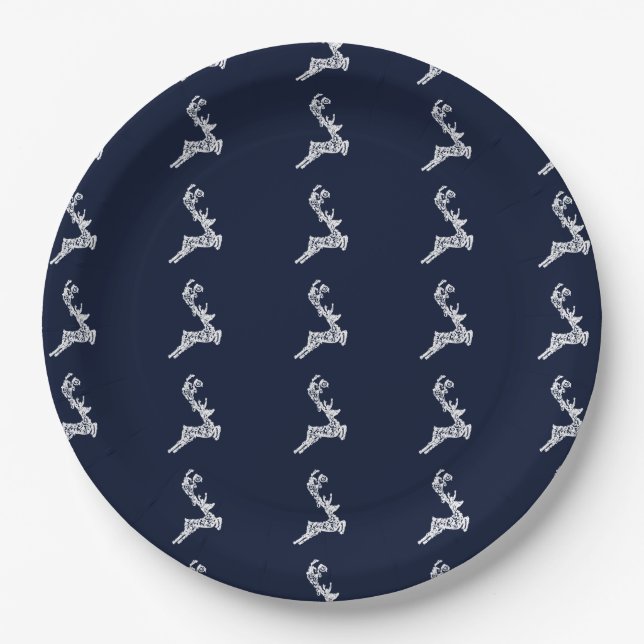 Elegant Christmas Reindeer Holiday Decor Paper Plates (Front)