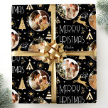 Elegant Christmas Reindeer Photo Collage Black Wrapping Paper<br><div class="desc">Make your holiday gifts extra special with custom photo wrapping paper. This elegant design features vintage-style illustrations inspired by the opulence of the Art Deco era. It includes leaping reindeer, festive Christmas trees and stars, paired with stylish retro typography. Personalize the template with three favorite photos, and the recipient's name,...</div>