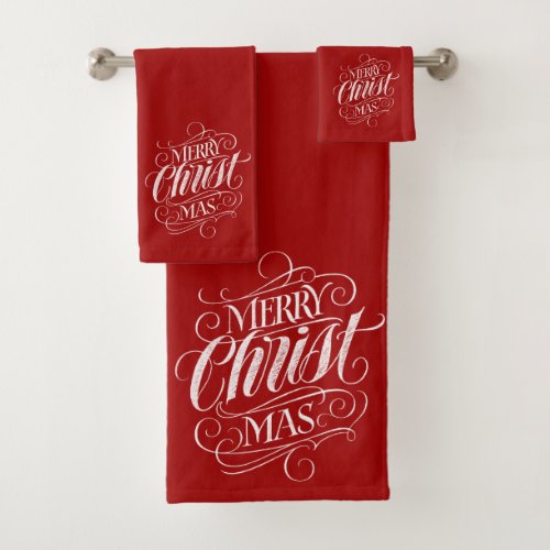 Elegant CHRISTmas Religious Calligraphy Chalk Red Bath Towel Set