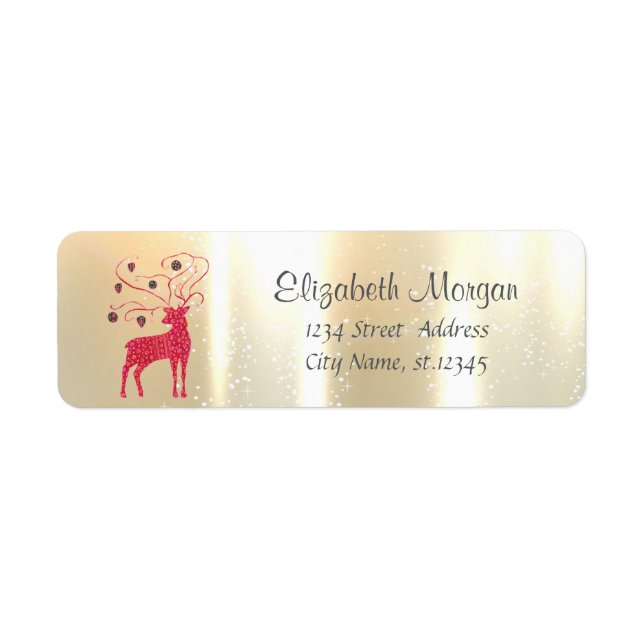 Elegant Christmas Retro Red Reindeer Label (Front)