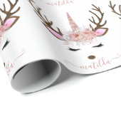 Elegant Christmas rose gold glitter unicorn deer Wrapping Paper (Roll Corner)