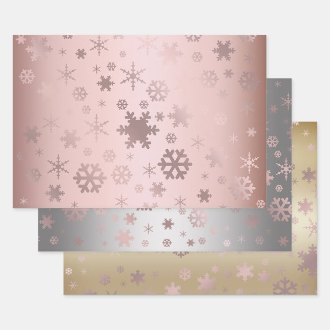 Elegant Christmas rose gold snowflake pattern  Wrapping Paper Sheets (Set)