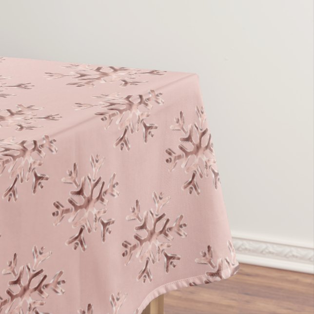 Elegant Christmas Rose Gold Snowflakes Pattern Tab Tablecloth (In Situ)