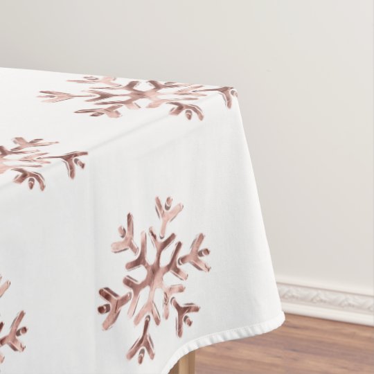 Elegant Christmas Rose Gold Snowflakes Pattern Tablecloth