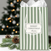 Elegant Christmas Sage Green Cream Stripe Custom