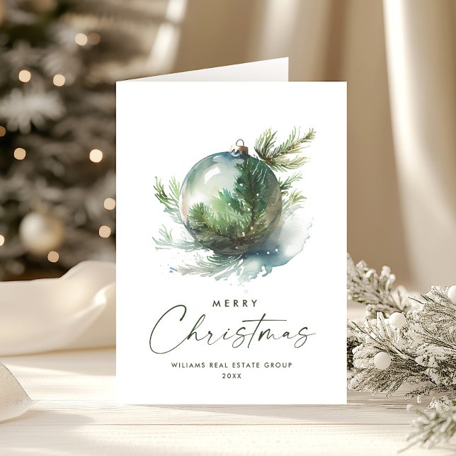 Elegant Christmas Sage Green Ornament Corporate Holiday Card (Creator Uploaded)
