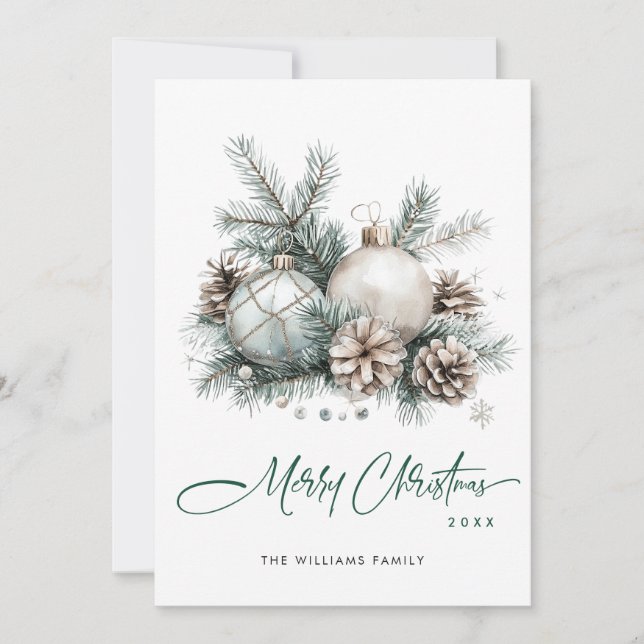 Elegant Christmas Sage Green Ornament Greeting Holiday Card (Front)
