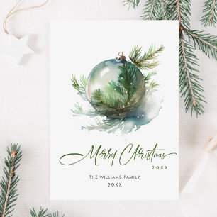 Elegant Christmas Sage Green Ornament Greeting Holiday Card