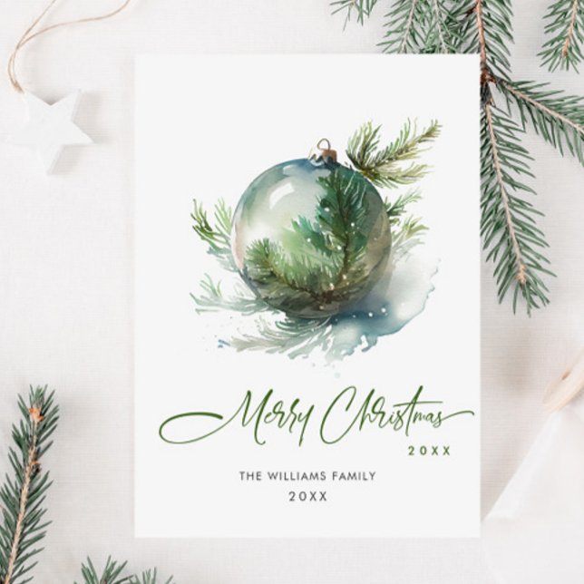 Elegant Christmas Sage Green Ornament Greeting Holiday Card (Creator Uploaded)