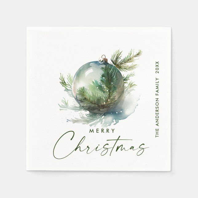 Elegant Christmas Sage Green Ornament Greeting Napkins (Front)