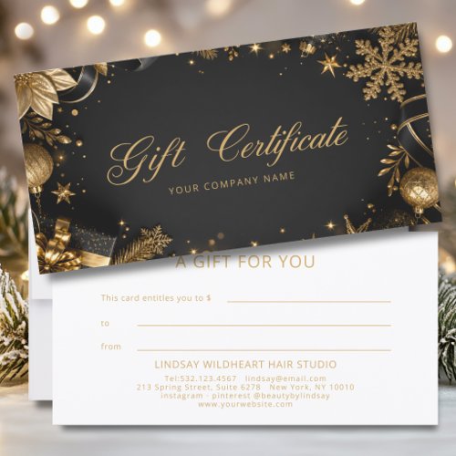 Elegant Christmas Salon Black Gift Certificate