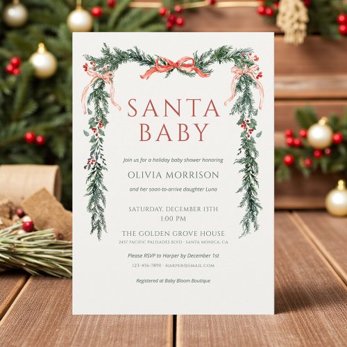 Christmas Santa Baby Red baby shower invitation