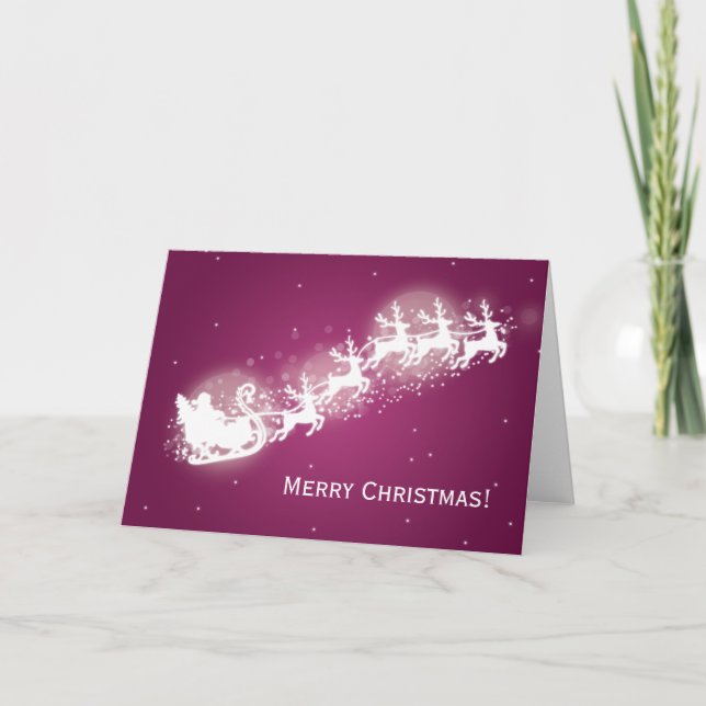 Elegant Christmas Santa Sparkle Pink Holiday Card (Front)