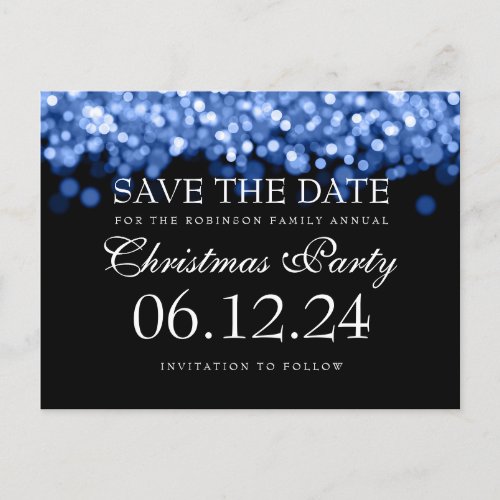 Elegant Christmas Save The Date Blue Lights Announcement Postcard