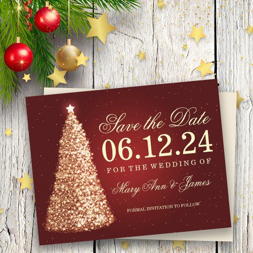 Elegant Christmas Save The Date Gold Red Announcement Postcard