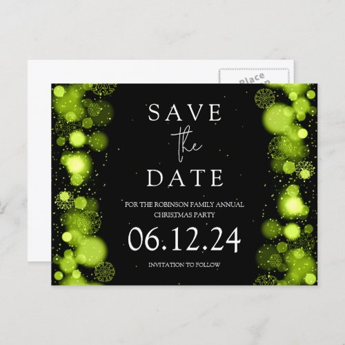 Elegant Christmas Save The Date Gold Winter Green Announcement Postcard
