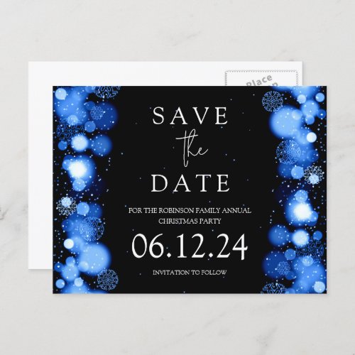 Elegant Christmas Save The Date Gold Winter Navy  Announcement Postcard