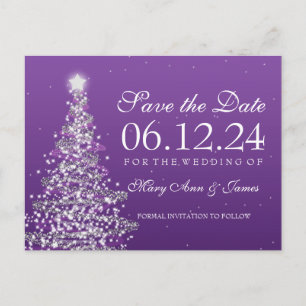 Elegant Christmas Save The Date Purple Announcement Postcard