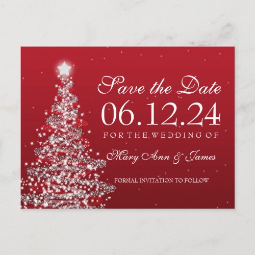 Elegant Christmas Save The Date Red Silver Announcement Postcard