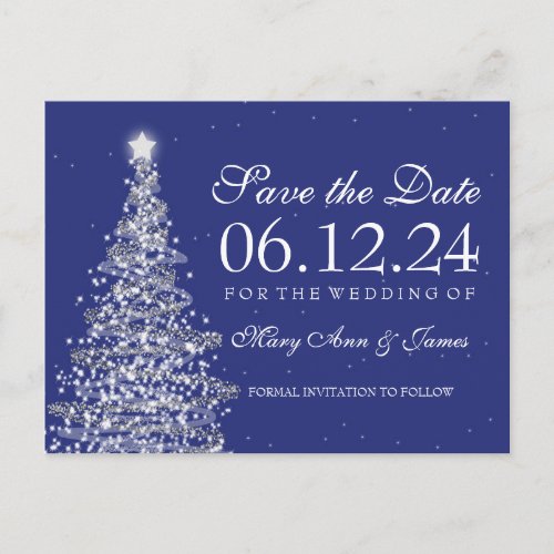 Elegant Christmas Save The Date Silver Navy Announcement Postcard